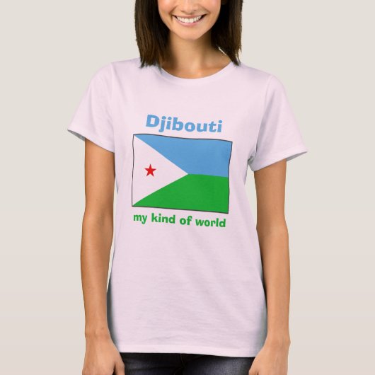 ジブチの旗+地図+テキストTシャツ Tシャツ (正面)