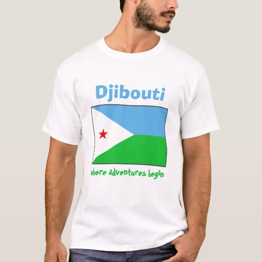 ジブチの旗+地図+テキストTシャツ Tシャツ (正面)
