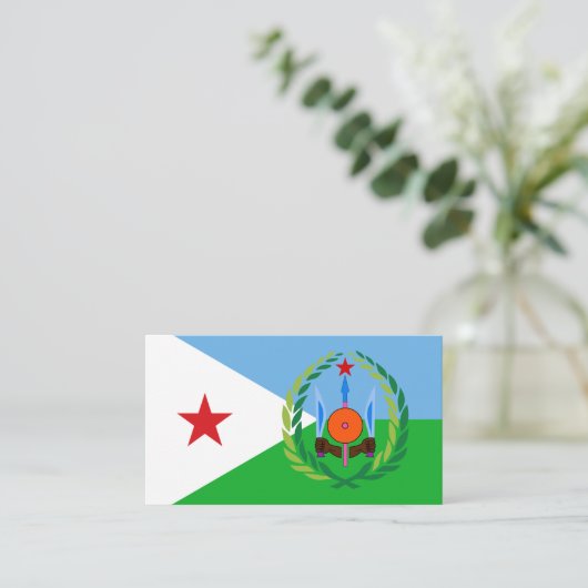 ジブチ国旗とコート・オブ・アームズ、ジブチ国旗 名刺 (スタンド正面)