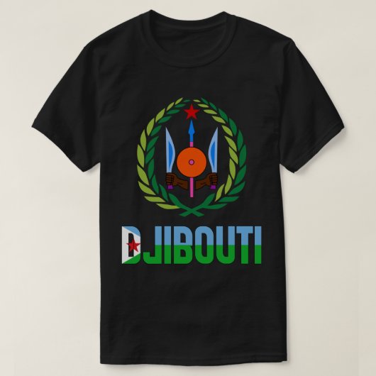 ジブチ国旗と軍備愛国的なコート Tシャツ (デザイン正面)