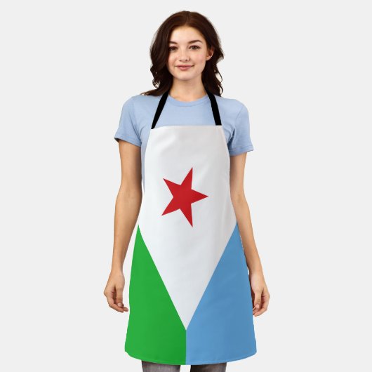 ジブチ国旗 エプロン (着用した状態)
