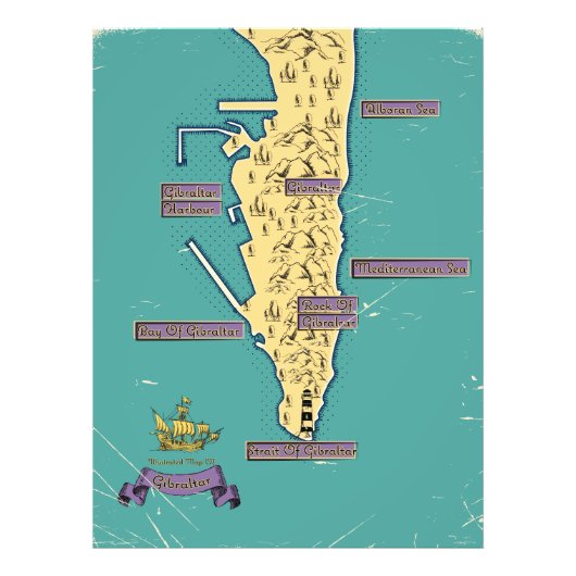 ジブラルタル イラスト入り旅行地図 フォトプリント            (正面)