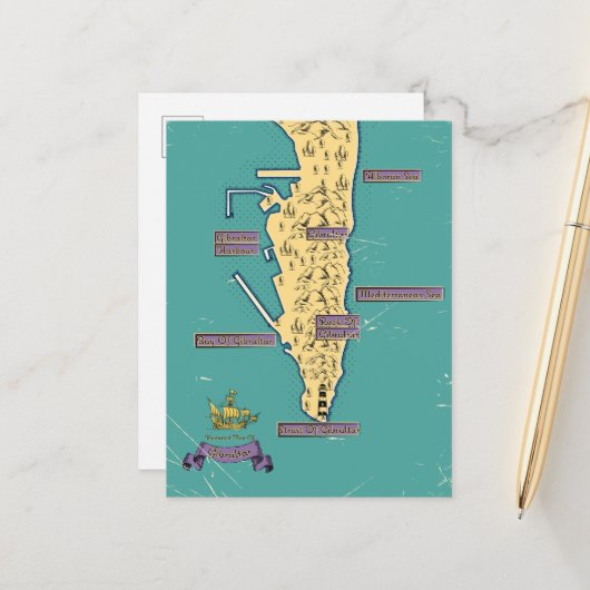 ジブラル図解入りの、写真付きのタルの旅行マップ 案内ポストカード (正面/裏面インサイチュ)