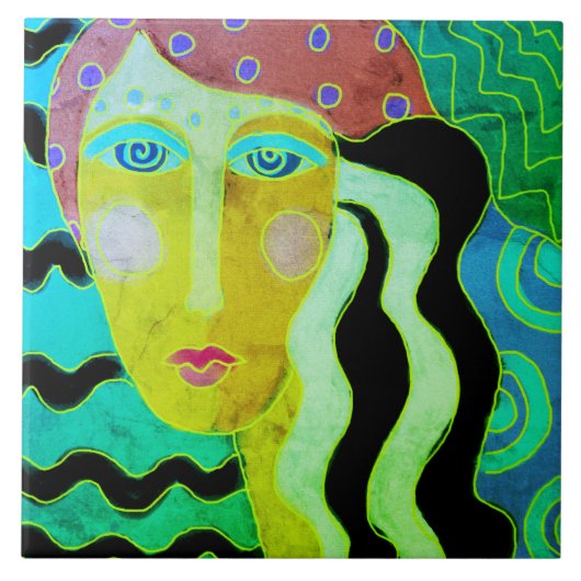 ジプシーの女性の抽象的なデジタル肖像画 タイル (正面)