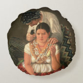 ジプシーの男の子および女の子、(キャンバスの油) ラウンドクッション (裏面)