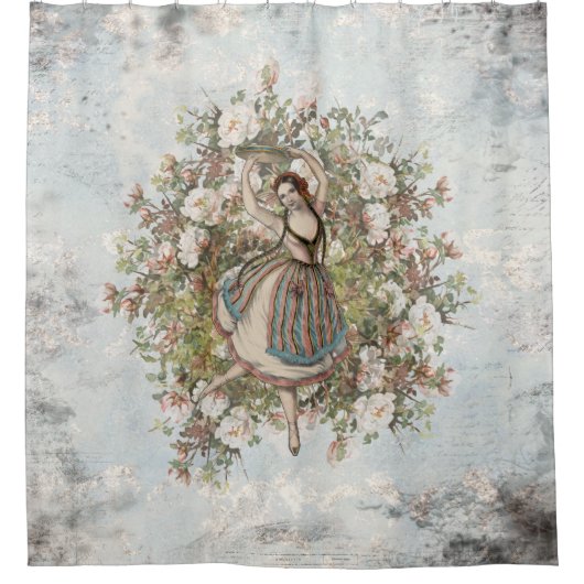 ジプシーの花柄を踊るヴィンテージは組み合わせます シャワーカーテン (正面)