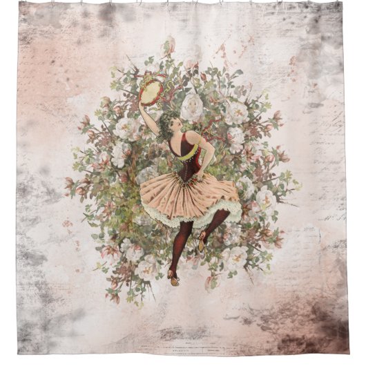 ジプシーの花柄を踊るヴィンテージは組み合わせます シャワーカーテン (正面)