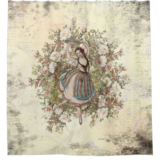 ジプシーの花柄を踊るヴィンテージは組み合わせます シャワーカーテン (正面)