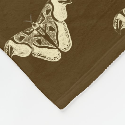 ジプシーの蛾の柄、チョコレートブラウンとベージュ フリースブランケット (角)