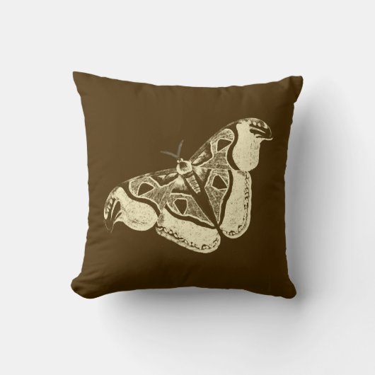 ジプシーの蛾、チョコレートブラウンとベージュ クッション (正面)