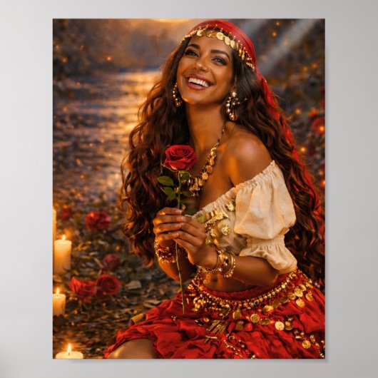 ジプシーアート || 赤いジプシー女性のポスター 🌹 ポスター (正面)