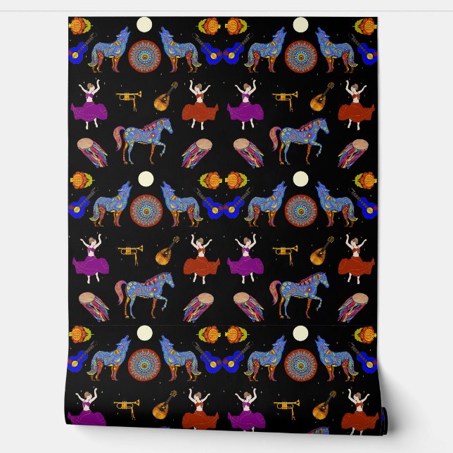 ジプシーカラフルキャラバンフォークアート 壁紙 (ほどく)