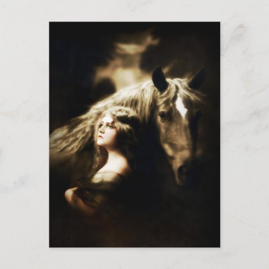 ジプシーガールウィズホースヴィンテージアンティーク葉書 ポストカード (正面)