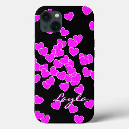 「ジプシーガール」 – ネームテンプレート、派手なピンクオンブラック iPhone 13ケース