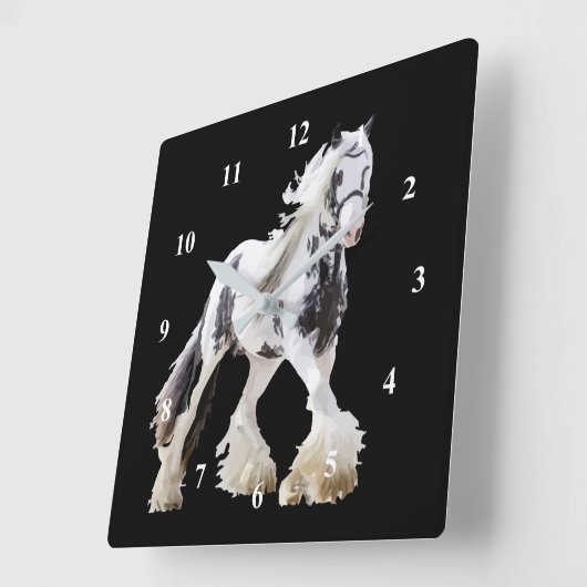 ジプシーマーレスタリオン荷車を引くホース スクエア壁時計 (傾斜)