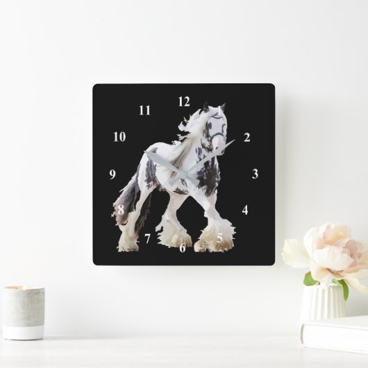 ジプシーマーレスタリオン荷車を引くホース スクエア壁時計 (ホーム)