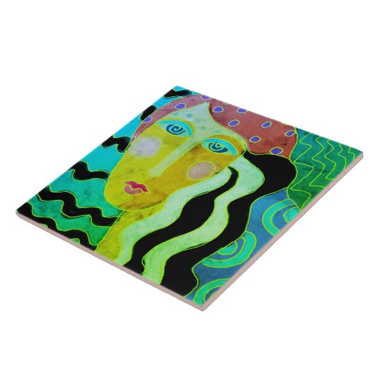 ジプシーレディ抽象芸術デジタルポートレートの女性 タイル (側面)