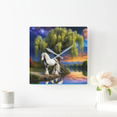 ジプシーヴァンナーホース – ウィローツリーN満月 スクエア壁時計 (ホーム)