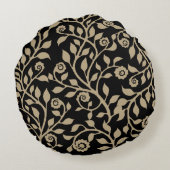ジプシー渦エレガントフローラルパターンブラックベージュ ラウンドクッション (裏面)