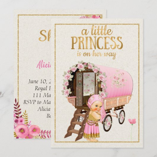 ジプシー ベイビー シャワーの招待状 ジプシーの赤ちゃんと 招待状 (正面/裏面)