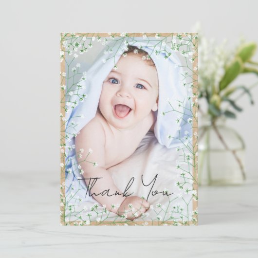 ジプソフィラウォータースカラーフローラボホカワイイ新生児 サンキューカード (スタンド正面)