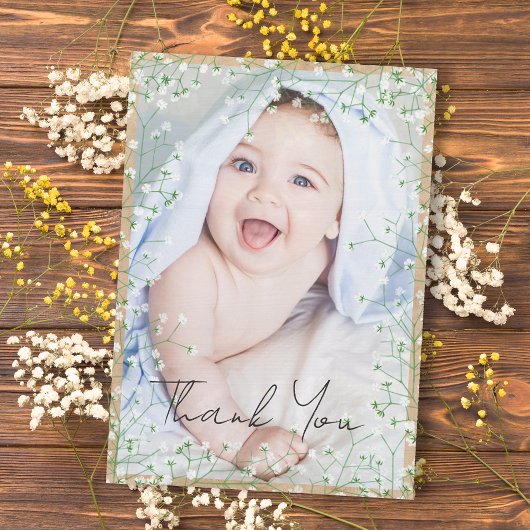 ジプソフィラウォータースカラーフローラボホカワイイ新生児 サンキューカード