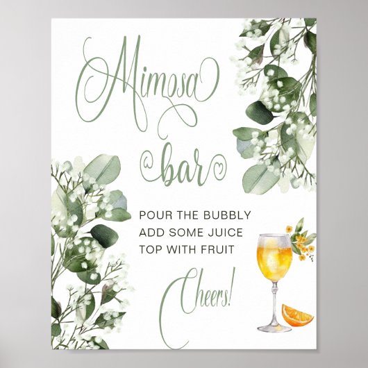 ジプソフィラユーカリブライダルシャワーミモザバー標識 ポスター (正面)