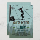ジプラインロープコースアウトドアアドベンチャー誕生日 招待状 (正面/裏面)