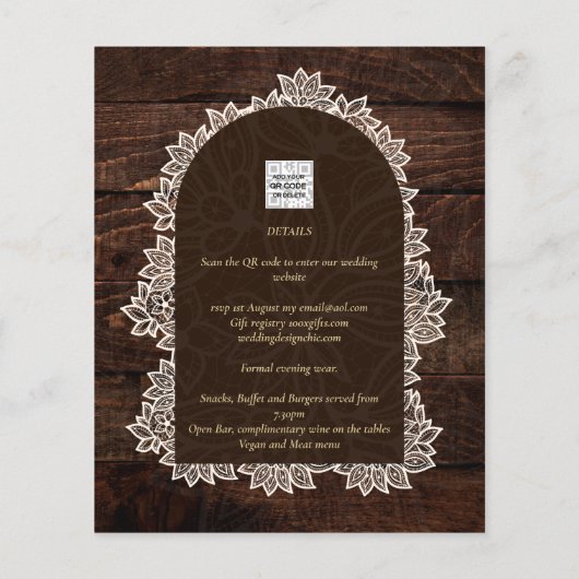 ジプ素朴ソフィラレースフォト結婚式招待状 (裏面)