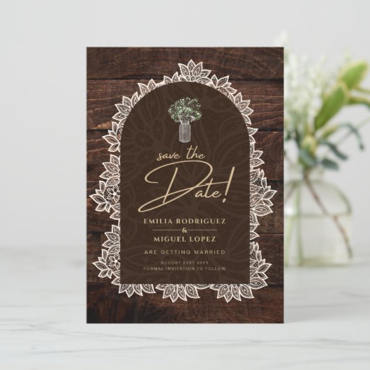 ジプ素朴ソフィラレースフォト結婚式招待状 招待状 (スタンド正面)