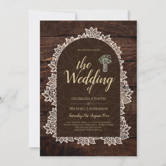 ジプ素朴ソフィラレースフォト結婚式招待状 招待状 (正面)