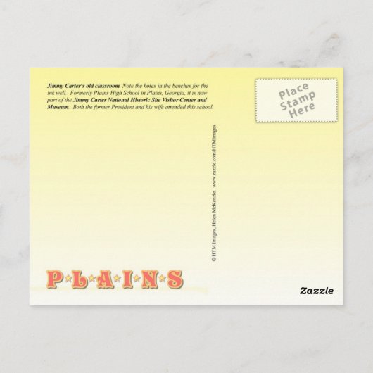 ジミー・カーターの古い教室、プレインズ、ジョージア ポストカード (裏面)