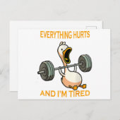 ジムおもしろいアヒル引用文すべてが痛み、私はタイヤ シーズンポストカード (正面/裏面)