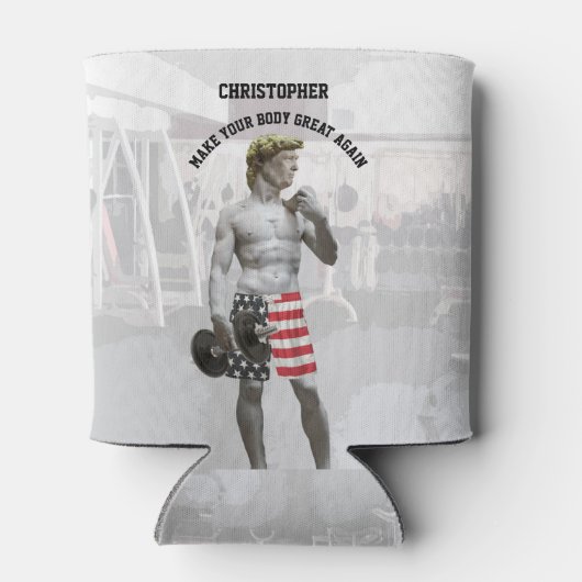 ジムおもしろいトレーニングドナルドトランプとダンベル 缶クーラー (裏面)