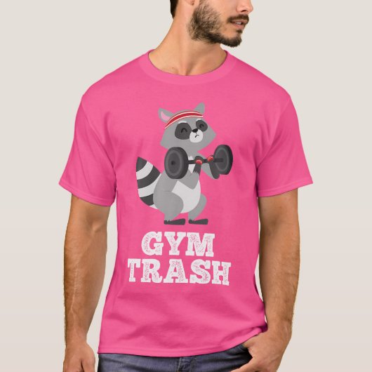 ジムごみ重量持ち上げアライグマのシャツワークおもしろいー Tシャツ (正面)