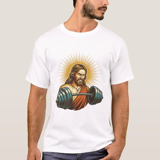 ジムでの失敗: イエス様が重量をオーバー Tシャツ (正面)