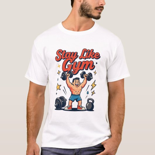 ジムでの運動 カートゥーン デザイン Tシャツ (正面)