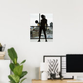 ジムで重りを持ち上げる女性のシルエット ポスター (ホームオフィス)