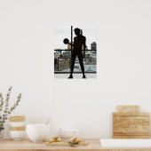 ジムで重りを持ち上げる女性のシルエット ポスター (キッチン)