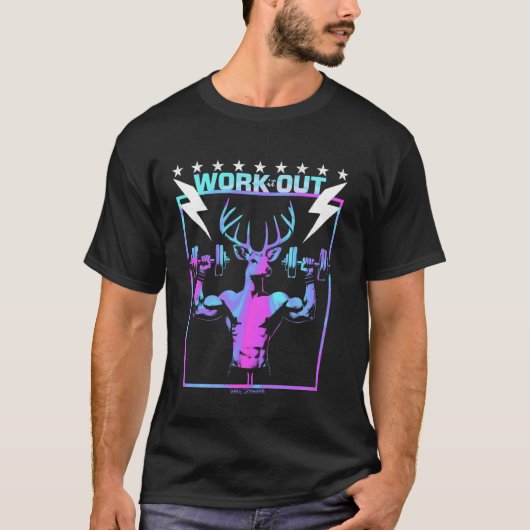 ジムのシカ - エクササイズ フィットネス 楽しい雰囲気 Tシャツ (正面)