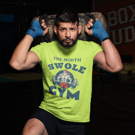 ジムのバーベルを持ち上げる筋肉質のサンタクロース Tシャツ