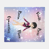 ジムスターブラックヘア、ブラウンアイズ、ブルゴーニュレオタード フリースブランケット (正面(横))