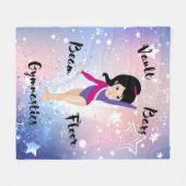 ジムスターブラックヘア、ブルーアイズ、パープルレオタード フリースブランケット (正面(横))