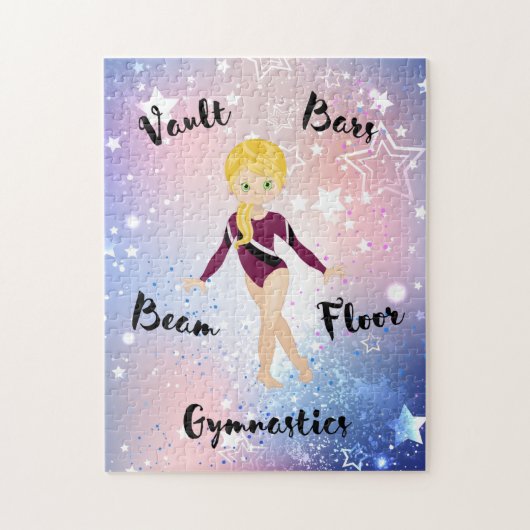 ジムスターブロンド、グリーンアイズ、ブルゴーニュ・レオタード ジグソーパズル (縦)