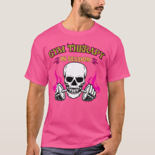 ジムセラピーインセッションスカルマウスバーベルダンベル Tシャツ