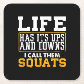 ジムトレーニングウェイトスクアットメンズウィメンズ スクエアペーパーコースター (正面)