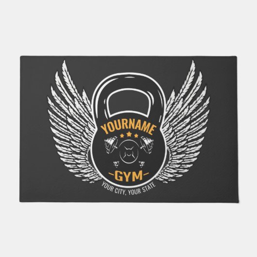 ジムパーソナライズされたフィットネストレーナーケトルベル ドアマット (正面)