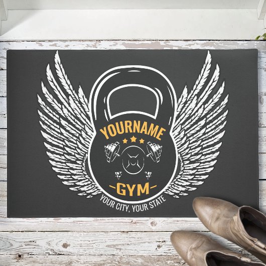 ジムパーソナライズされたフィットネストレーナーケトルベル ドアマット