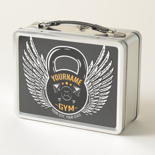 ジムパーソナライズされたフィットネストレーナーケトルベル メタルランチボックス (裏面)