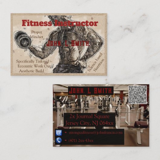 ジムフィットネスインストラクタープレミアムクラフト 名刺 (正面/裏面)